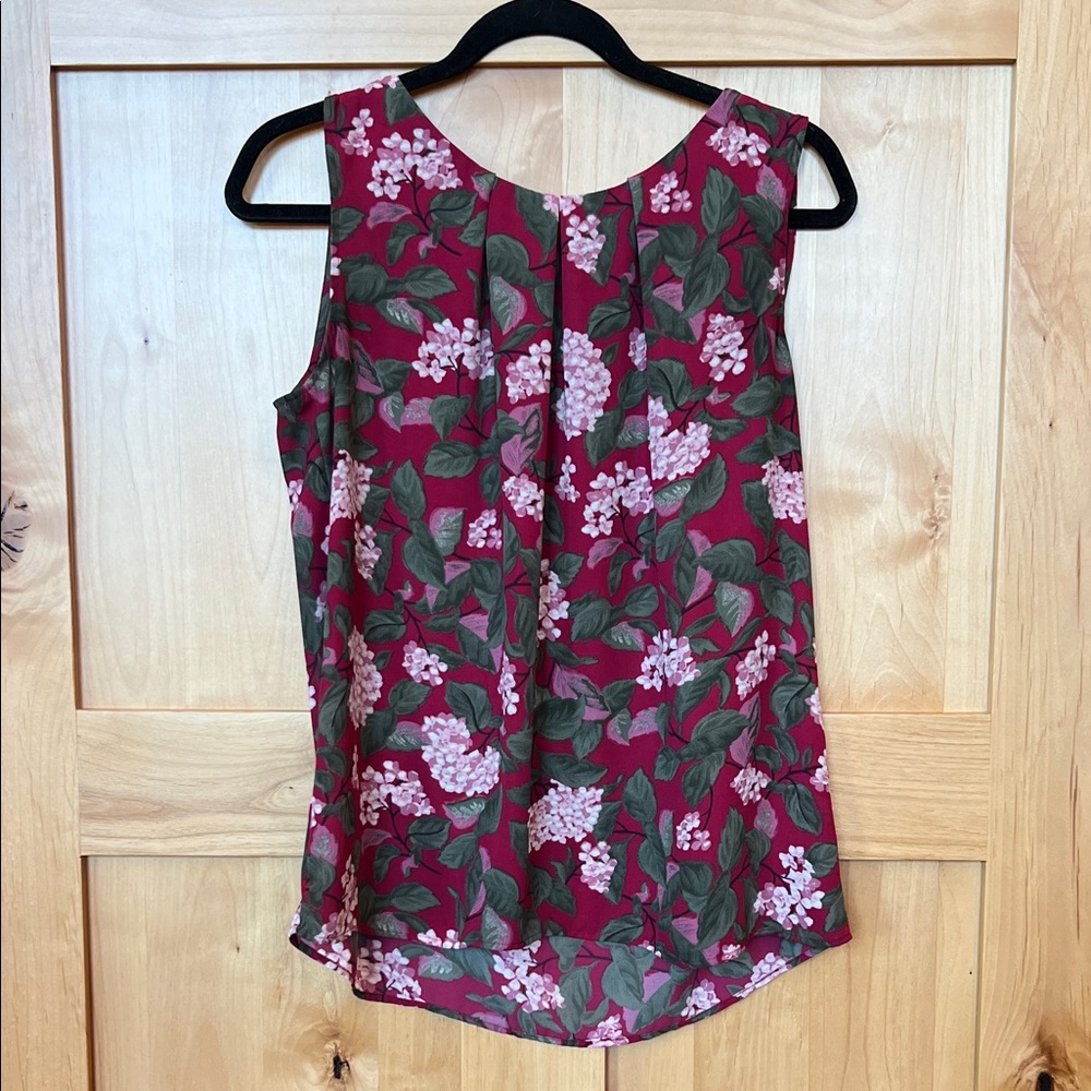 Loft Sleeveless Top, Size M, Forest Green/Burgundy Floral